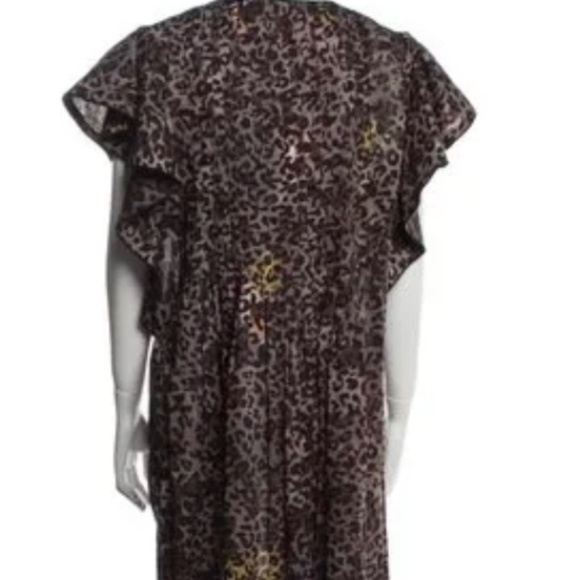 Cynthia Rowley Maxi Midi Dress Womens Small Brown Black Leopard Print Ruffle - Picture 3 of 7